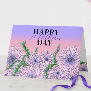 Carte Fleurs violettes roses et Fête des mères Feuilles