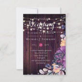 Carte Fleurs violettes rustiques Mariage orange Invite (Devant)