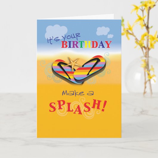 Carte Flip Flops Beach Anniversaire (Fleur jaune)