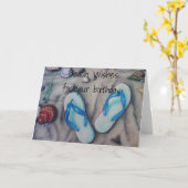 CARTE "FLIP YOUR FLOPS" PLAGE ANNIVERSAIRE ACCUEILLANT (Fleur jaune)