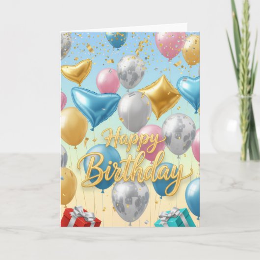 Carte Floating Celebration Balloons –Happy Birthday Card (Devant)