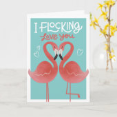 Carte Flocking Love You Flamant rose Valentine Greeting  (Fleur jaune)