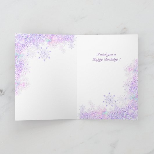 Carte flocon de neige violet clair et coeur étincelant (Intérieur)