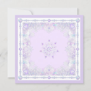 Carte flocon de neige violet clair et coeur étincelant