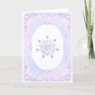 Carte flocon de neige violet clair et coeur étincelant