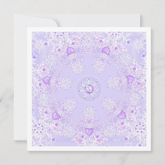 Carte flocon de neige violet clair et coeur gelé (Devant)