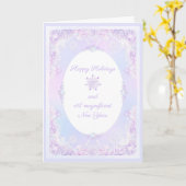 Carte flocon de neige violet clair et cœur givré (Fleur jaune)