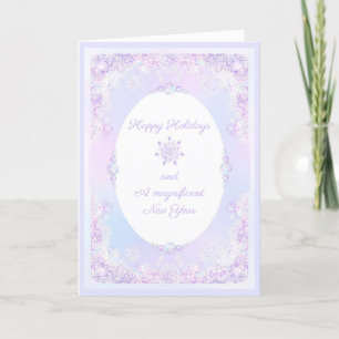Carte flocon de neige violet clair et cœur givré