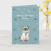 Carte Flocons de neige bleus chic chaton blanc (Fleur jaune)