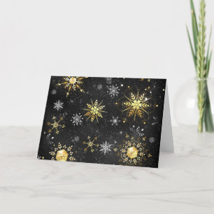Carte Flocons de neige dorés de Noël sur fond noir