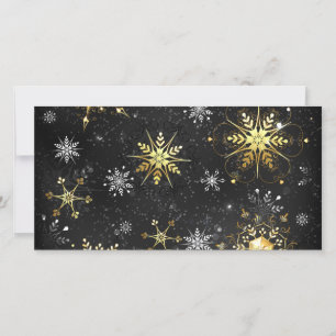 Carte Flocons de neige dorés de Noël sur fond noir