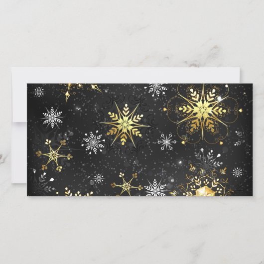 Carte Flocons de neige dorés de Noël sur fond noir (Devant)