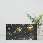 Carte Flocons de neige dorés de Noël sur fond noir (Debout devant)