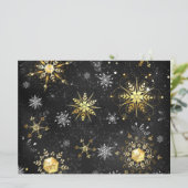 Carte Flocons de neige dorés de Noël sur fond noir (Debout devant)