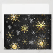 Carte Flocons de neige dorés de Noël sur fond noir (Devant / Derrière)
