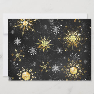 Carte Flocons de neige dorés de Noël sur fond noir