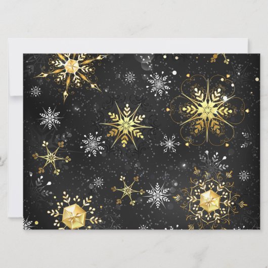 Carte Flocons de neige dorés de Noël sur fond noir (Devant)