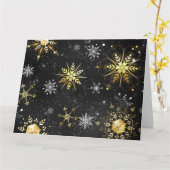 Carte Flocons de neige dorés de Noël sur fond noir (Fleur jaune)