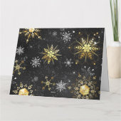Carte Flocons de neige dorés de Noël sur fond noir (Dos)