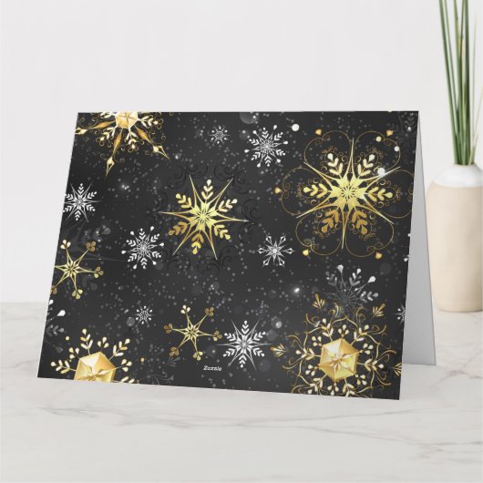 Carte Flocons de neige dorés de Noël sur fond noir (Dos)