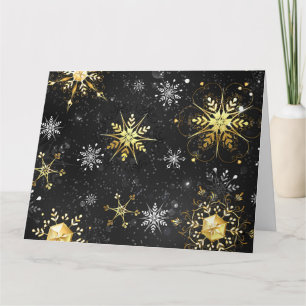 Carte Flocons de neige dorés de Noël sur fond noir