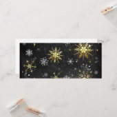 Carte Flocons de neige dorés de Noël sur fond noir (Devant/Arrière en situation)