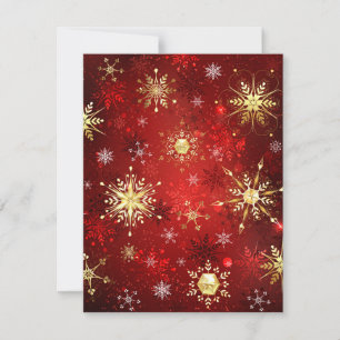 Carte Flocons de neige dorés de Noël sur fond rouge