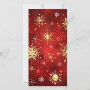 Carte Flocons de neige dorés de Noël sur fond rouge