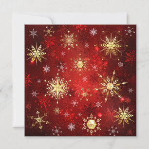 Carte Flocons de neige dorés de Noël sur fond rouge