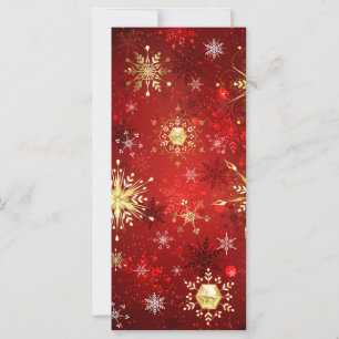 Carte Flocons de neige dorés de Noël sur fond rouge