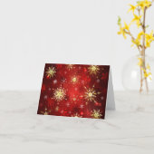 Carte Flocons de neige dorés de Noël sur fond rouge (Fleur jaune)