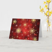Carte Flocons de neige dorés de Noël sur fond rouge (Fleur jaune)