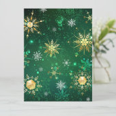 Carte Flocons de neige dorés de Noël sur fond vert (Debout devant)
