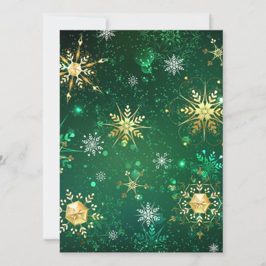 Carte Flocons de neige dorés de Noël sur fond vert (Devant)