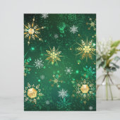 Carte Flocons de neige dorés de Noël sur fond vert (Debout devant)