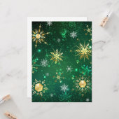 Carte Flocons de neige dorés de Noël sur fond vert (Devant/Arrière en situation)