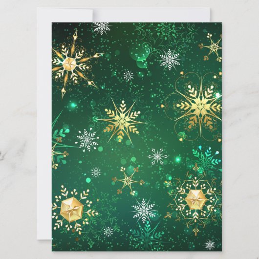 Carte Flocons de neige dorés de Noël sur fond vert (Devant)