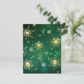 Carte Flocons de neige dorés de Noël sur fond vert (Debout devant)