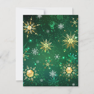 Carte Flocons de neige dorés de Noël sur fond vert