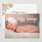 Carte Flocons de neige dorés Joyeuses Fêtes Bébé Photo (Devant / Derrière)