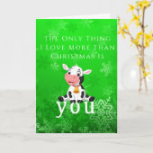 Carte Flocons de neige verts de Noël joyeuse vache bébé (Fleur jaune)