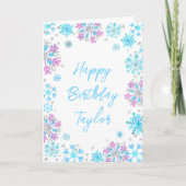 Carte Flocons de neige violets et bleus Joyeux Anniversa (Devant)