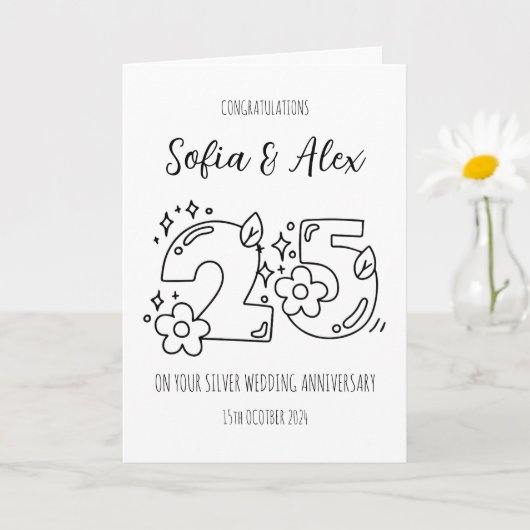 Carte Floral 25e anniversaire mariage salutation (Petite plante)