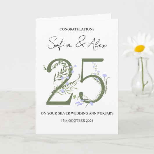 Carte Floral 25e anniversaire mariage salutation (Petite plante)