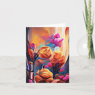 Carte Floral Abstract Art Orange Red Blue Flowers