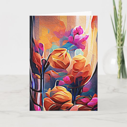 Carte Floral Abstract Art Orange Red Blue Flowers (Devant)