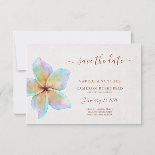 Carte Floral Aquarelle Plumeria Terracotta Mariage (Devant)