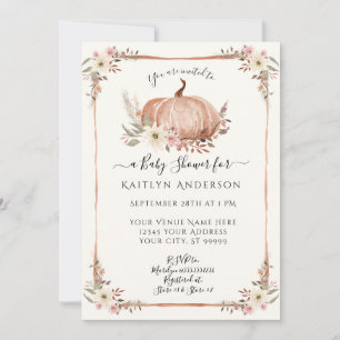 Carte Floral Automne Citrouille Aquarelle botanique Baby