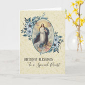Carte Floral bleu | Anniversaire du prêtre | Vierge Mari (Fleur jaune)