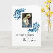 Carte Floral bleu | Anniversaire | Vierge Marie (Fleur jaune)